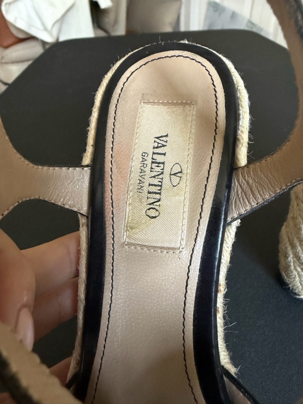 Valentino Garavani Black Leather Bow Espadrille Wedge Sandals Ankle Strap Sz 35 - Picture 6 of 12